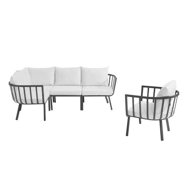 Modway Furniture Riverside Outdoor Patio Aluminum Set, Gray White - 5 Piece EEI-3792-SLA-WHI